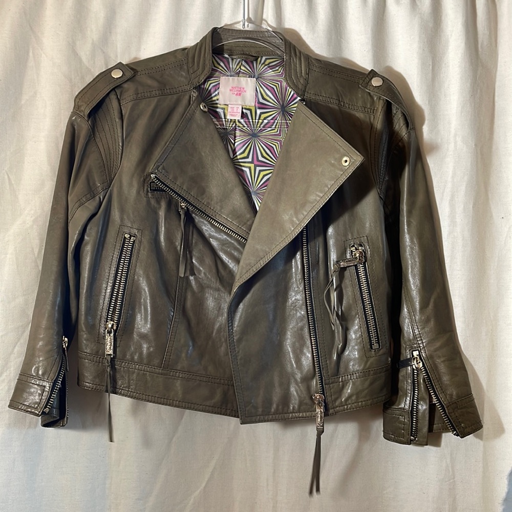 Matthew Williamson for H & M size 6 taupe leather cropped jacket